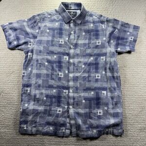 Hart Schaffner Marx Blue Geo Plaid Button Up S/S Men's Shirt Size Large